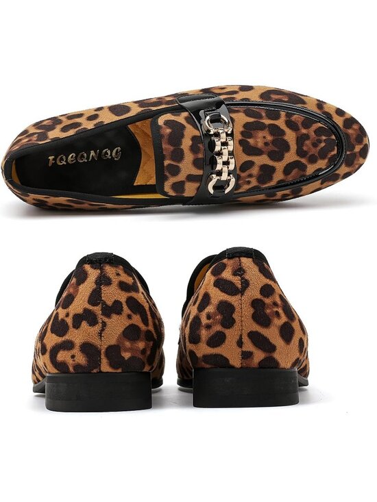 FQEQNQG Men\'s Leopard Print Velvet Loafers Penny Slip On Smoking Wedding Shoes